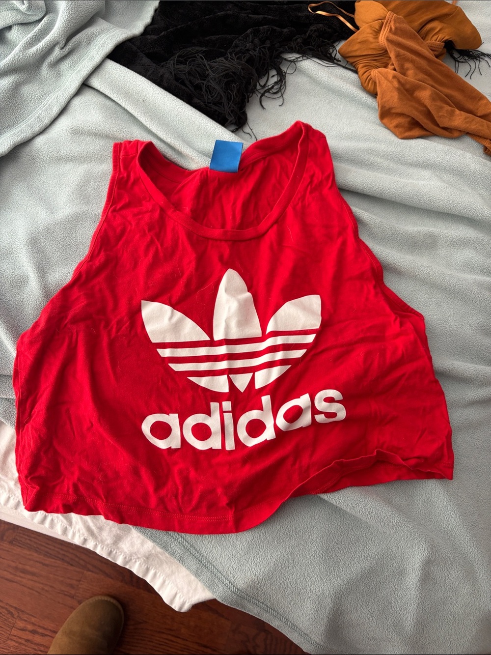 adidas Red Crop Tank with White Trefoil Logo